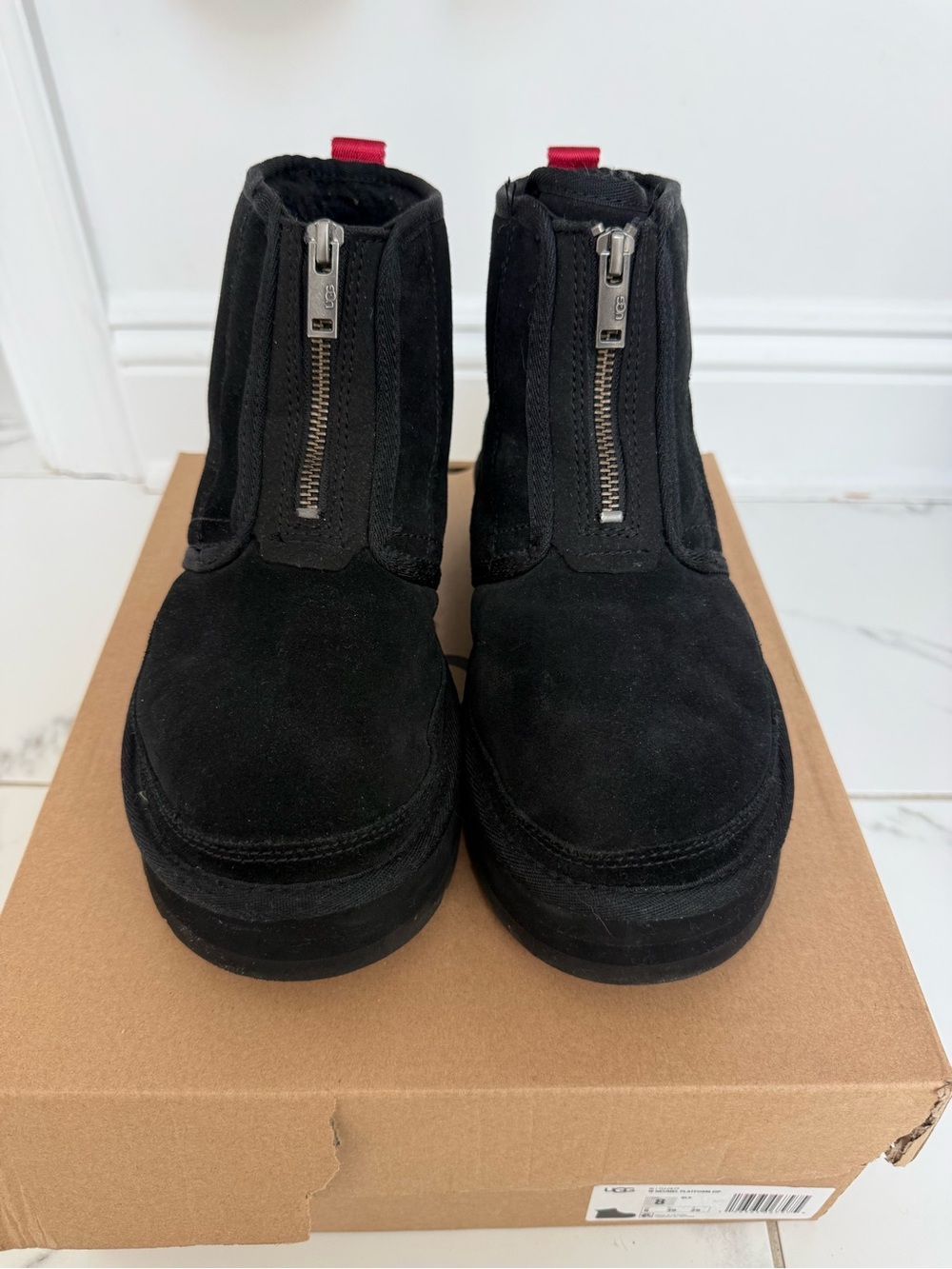 UGG Black Suede Front-Zip Ankle Booties